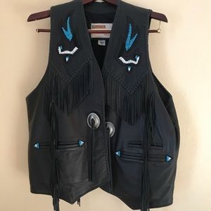 BLACK GENUINE LEATHER FRINGE VEST CHAMBERS ARTURO
